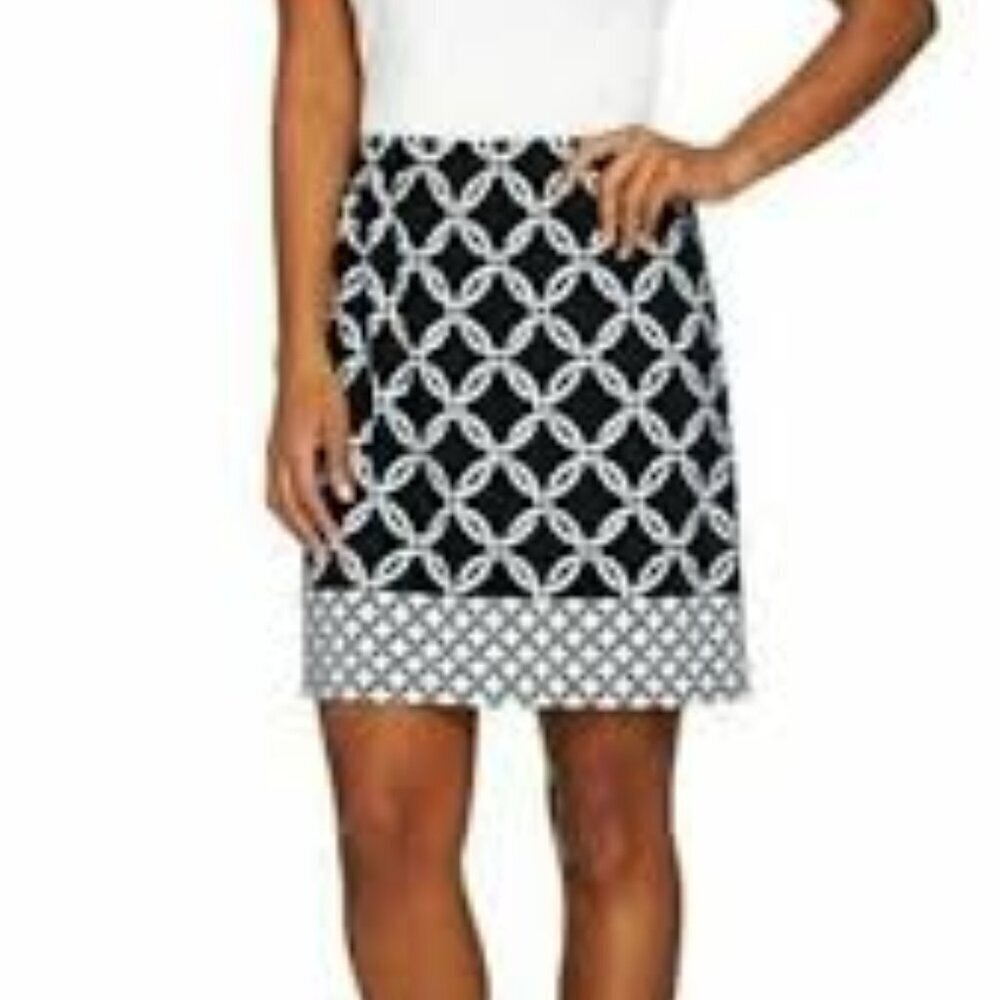 Susan Graver Print Skort Black White Geometric Print Size Medium